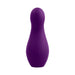 Purple silicone vibrator with rounded tip and power button on front, sleek ergonomic design.