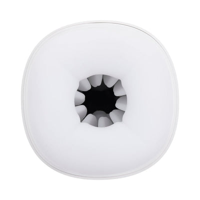 Top view of the Playboy Twist & Stroke Frost male stroker showing the soft, textured white interior opening.