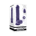 Purple realistic textured vibrator with suction base and remote control shown on product packaging box.