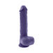 Purple large realistic textured vibrator with suction cup base shown upright on white background