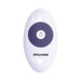 White oval remote control with purple buttons and Evolved logo for Pleasure Rider vibrator.