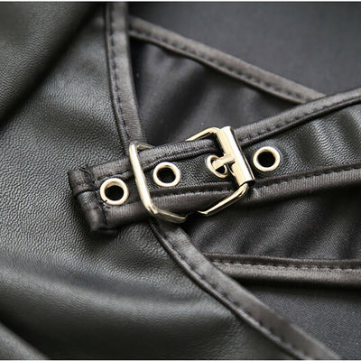 Ple'sur Adjustable Pvc Spanking Skirt With Built - in Thong Black S/m - SexToy.com