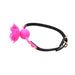 Pink silicone flower ball gag with adjustable black strap and gold-tone hardware on white background