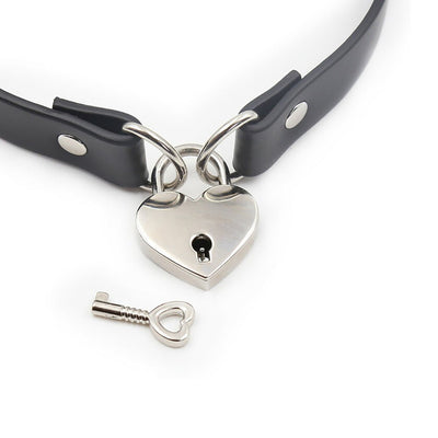 Ple'sur Pvc Collar With Heart Lock & Key Black - SexToy.com