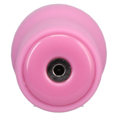 Close-up view of the pink rechargeable bullet vibrator's charging port end.