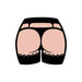 Enamel lapel pin featuring a stylized illustration of a butt wearing black lingerie and garter belt.