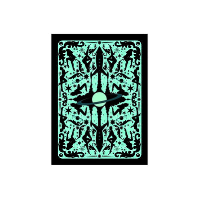 Back of Pornstar Playing Cards featuring a turquoise and black space-themed design with silhouettes and stars.
