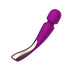 Purple silicone smart wand massager with ergonomic curved handle and metallic accent, featuring three control buttons.