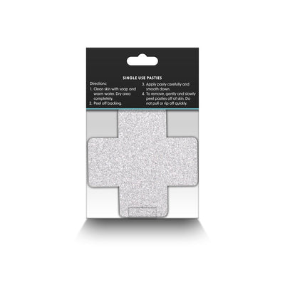 Pretty Pasties Glitter Cross Red/silver 2 Pair - SexToy.com