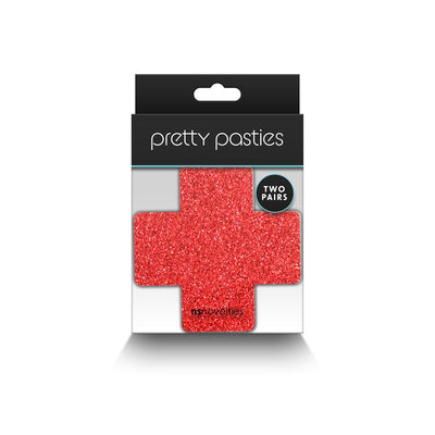 Pretty Pasties Glitter Cross Red/silver 2 Pair - SexToy.com