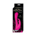 Pink dual stimulator massager with bunny-shaped clitoral stimulator in black and pink packaging.
