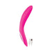 Pink silicone G-spot vibrator with curved design and USB charging cable on white background.
