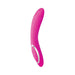Pink silicone G-spot vibrator with curved design and control buttons on the handle.