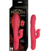Pink silicone dual-action vibrator with clitoral stimulator and USB charger, shown with Princess Passion Heat packaging.