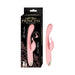 Pink Princess Petite Pleaser dual-motor rabbit vibrator with slim shaft and clitoral stimulator next to its black and gold packaging.