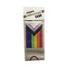 Packaged Progress Flag themed bachelorette sash with rainbow and inclusive pride colors on satin fabric.