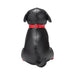 Black faux leather dog-shaped accessory holder with a red collar and buckle, viewed from the back.