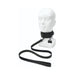 Black faux leather collar with bone-shaped charm and matching leash displayed on white mannequin head.