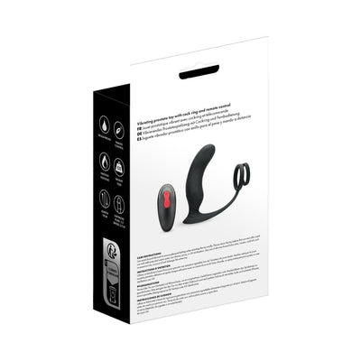 Packaging of Prowler Red Prostate Plus Black with image of prostate massager and remote control on white background.