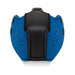 Blue neoprene puppy muzzle with black leather front panel and snap buttons on sides for secure fit.