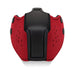 Red neoprene puppy muzzle with black front panel and snap buttons on sides for secure fit.