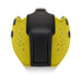 Yellow and black neoprene puppy muzzle with snap buttons and ventilation holes, designed for comfortable wear.