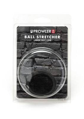 Prowler Red Silicone Ball Stretcher in clear plastic packaging with black brick background and bold white text.