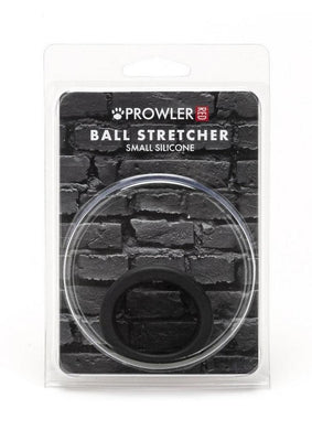 Prowler Red small silicone ball stretcher in clear plastic packaging with black brick background.