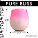 Pink and white rose-shaped pulsing stimulator with power button, measuring 2.5 by 2.3 inches, by Bloomgasm.