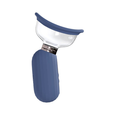 Automatic rechargeable vulva and breast pump with silicone seal and ergonomic blue handle.