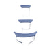 Set of three transparent silicone pump cups with soft blue rims in small, medium, and large sizes for vulva and breast use.