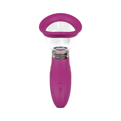 Automatic rechargeable pump with a silicone-sealed cup designed for vulva and breast enhancement.
