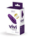 Packaging box of Vivi rechargeable finger vibrator in purple with 10 vibration modes and USB charging.