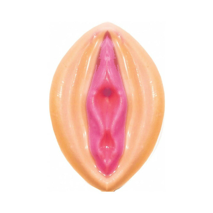 Inflatable strawberry-colored novelty pool float shaped like a stylized flower petal.