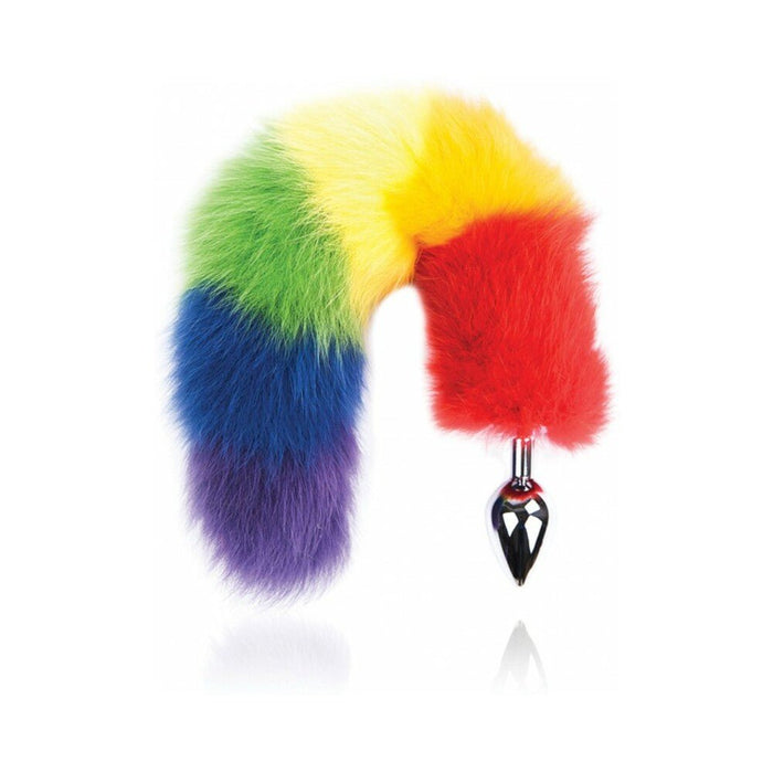 Rainbow Foxy Tail Fur Tail With Stainless Steel Butt Plug - SexToy.com