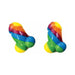 Two rainbow-colored fruit-flavored novelty candies with a playful design on a white background.
