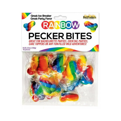 Package of 16 individually wrapped rainbow-colored novelty candies, ideal for parties and celebrations.