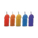 Set of five colorful novelty party candles in red, orange, yellow, blue, and purple with jasmine scent.
