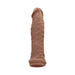Vanilla-colored realistic textured penis extender sleeve made of soft, flexible TPE material.