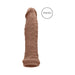 Vanilla-colored realistic textured penis extender sleeve with open base shown on white background.