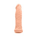 Vanilla-colored realistic penis extender with detailed texture and lifelike design on a white background.
