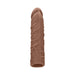Realistic textured penis extender sleeve in brown, designed for a lifelike appearance and comfortable fit.