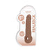Realistic 9-inch brown penis extender sleeve with rings, flexible and phthalate-free, in clear packaging.