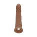 Realistic 9-inch brown penis extender with textured surface and dual rings at base for added support.