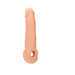 Realistic 9-inch flesh-tone penis extender with textured surface and integrated rings for added support.