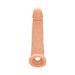 Realistic 9-inch flesh-toned penis extender with textured surface and dual rings at base for secure fit.
