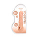 Realistic 9-inch flexible penis extender sleeve with rings, latex and phthalate-free, packaged in clear blister pack.