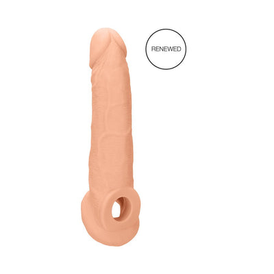 Realistic 9-inch penis extender with attached rings in natural skin tone, designed for enhanced size and comfort.