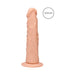 Vanilla-colored realistic dildo with detailed veins and suction cup base, standing upright on white background.