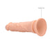 Vanilla-colored realistic dildo with detailed texture and strong suction cup base for hands-free use.
